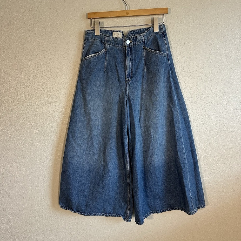 Pilcro Corset High-Rise Crop Culotte Jeans 29 Boho Lagenlook Beach Coastal - Picture 5 of 13